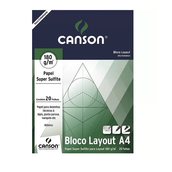 Bloco Lay Out Liso 180g A2 20fls 66667029 Canson 6725